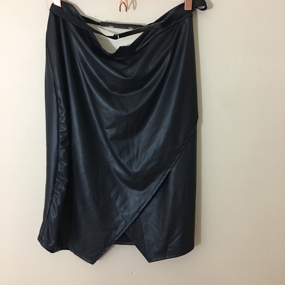 BLUSH Blk Pleather Faux Wrap Skirt w/Gold Belt - Picture 3 of 6